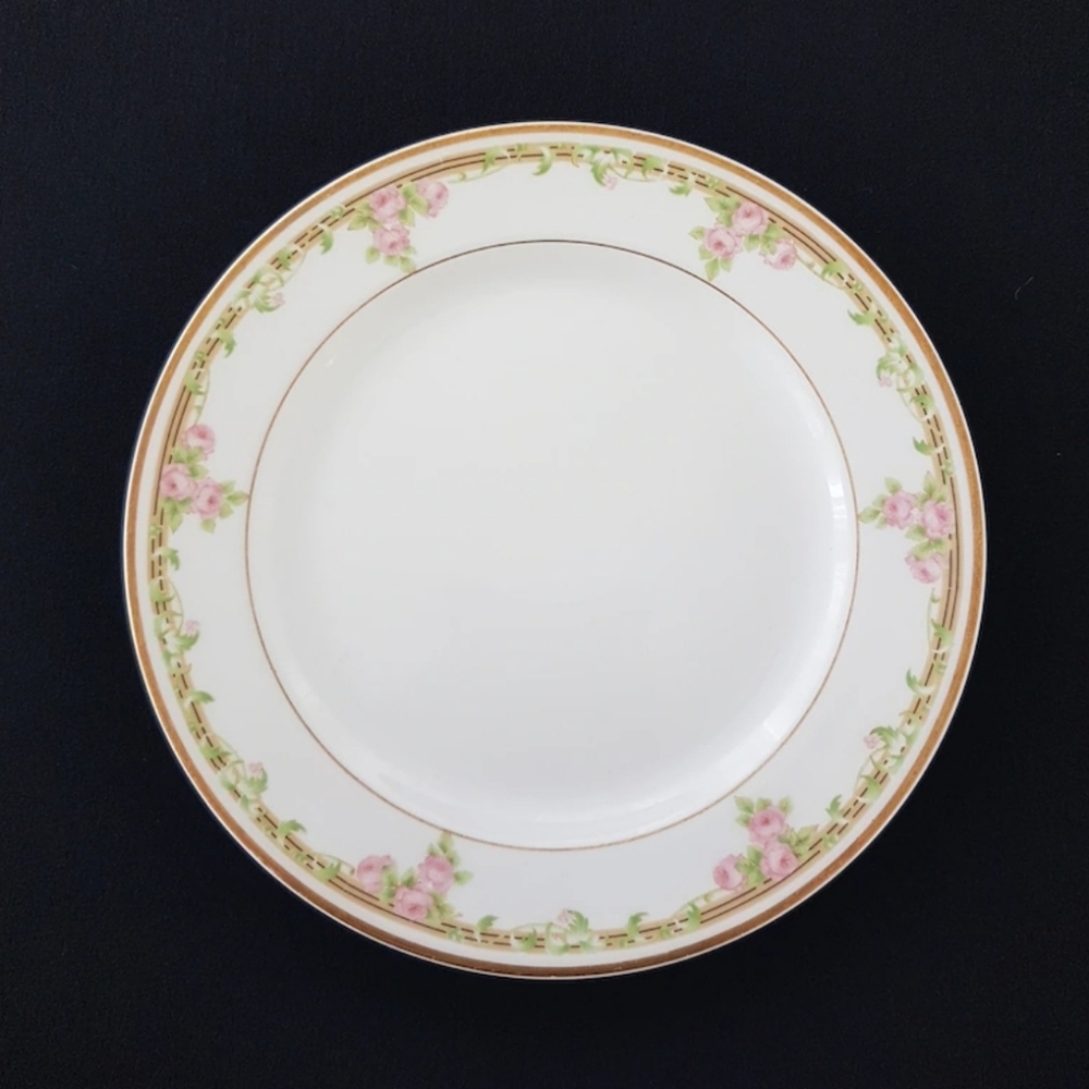 Antique Limoges Salad Plate: Pink Roses, Bawo Dotter BWD114, Elite Works, France